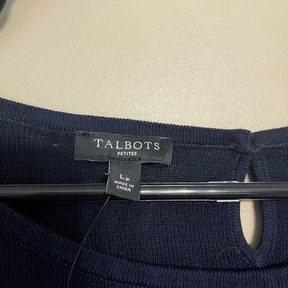 Talbots Womens Navy Blue Cotton Blend Elbow Bell Sleeve Sweater Petite Large NWT - Picture 4 of 10
